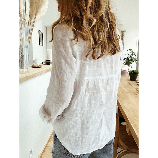 Loose Button Lapel Cardigan Top Long Sleeve Shirt Womens Blouses Main Image