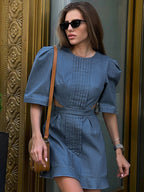 Women's Temperament Leisure Puff Sleeve Denim Skirt