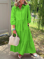 Casual Loose Lapels Mid-sleeve Large Swing Dress