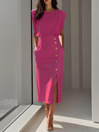 Women's Summer Split Dress With Buttons Casual Sleeveless Midi Dress Clothing