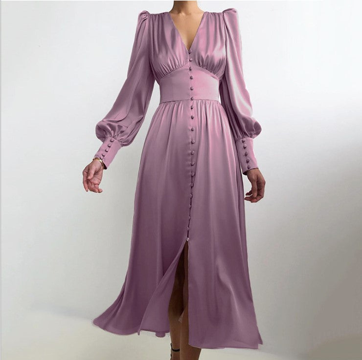 Lantern Sleeves Waist Slimming Slim Dress
