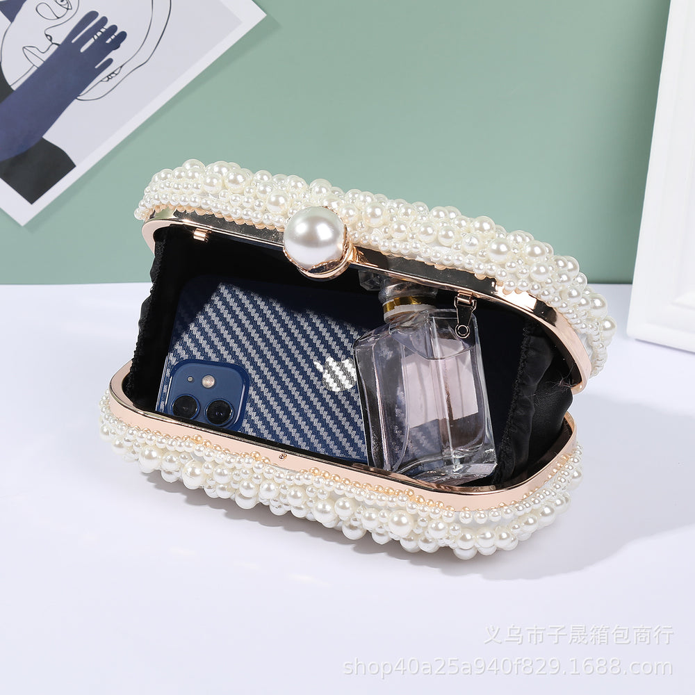Sac de soirée en perles pour femme avec fermoir et surface souple