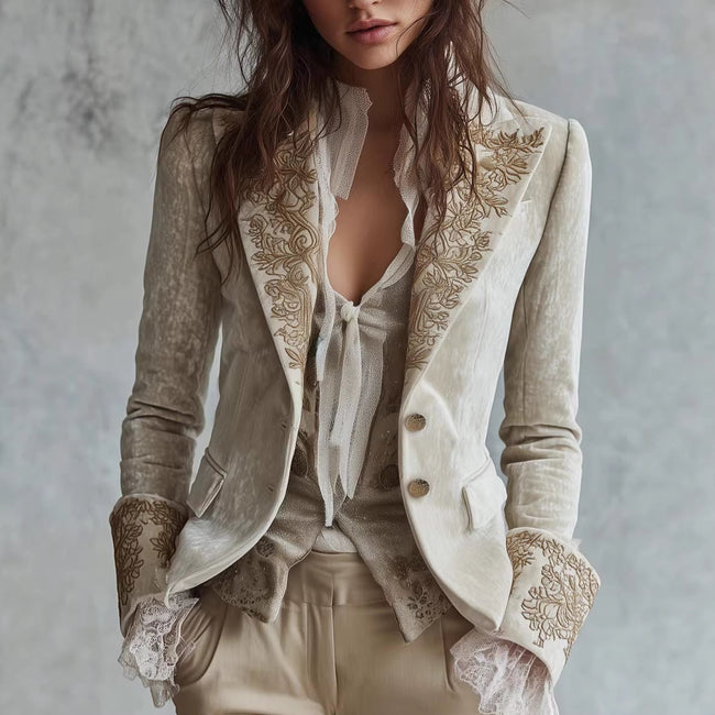 Womens Fashion Printed Lapel Flare-Sleeve Blazer Hover Image