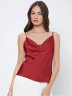 Womens Solid-Color Casual Rayon Satin Camisole