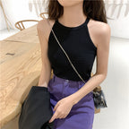 Women Knitted Short Halterneck Sling Vest