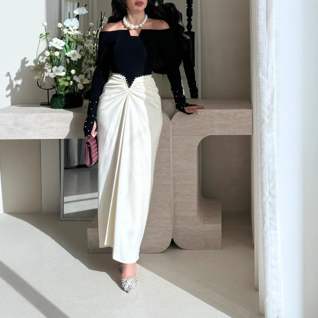 Elegant Sheath Dress With Color-blocking And Pearl Embellishments Main Image