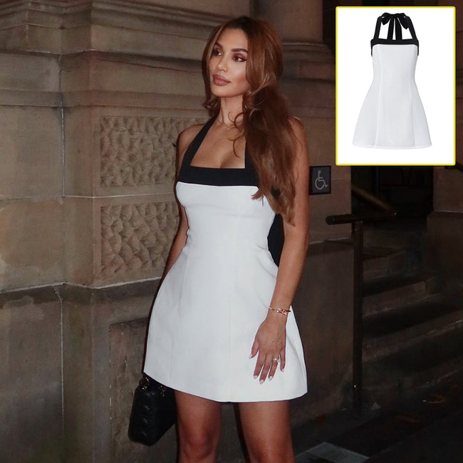 Sexy Black Halter Off Shoulder White Mini Dress Women Sleeveless Casual Vestido Spring Summer Lolita Y2K Clothes Hover Image
