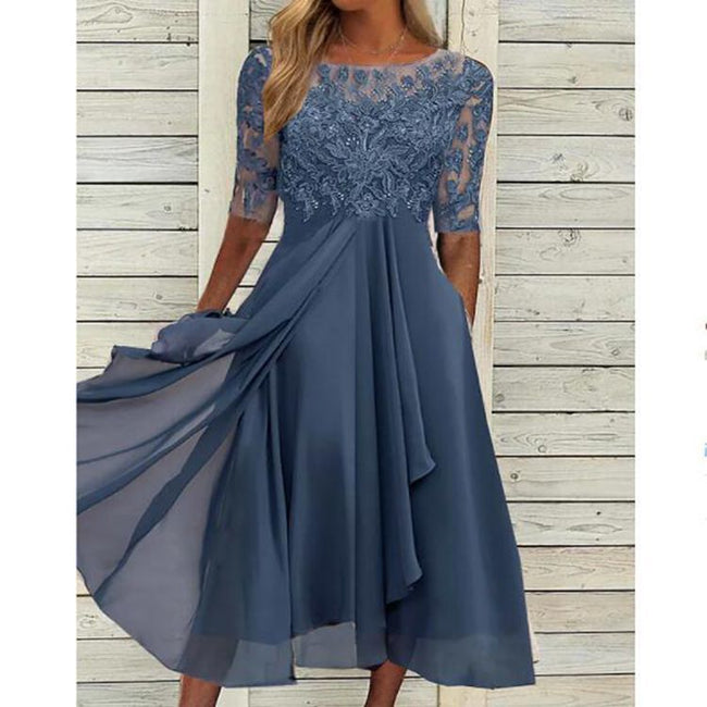 Chiffon Stitching Lace Hollow-out Dress Bridesmaid Evening Dress Women's Dress Hover Image