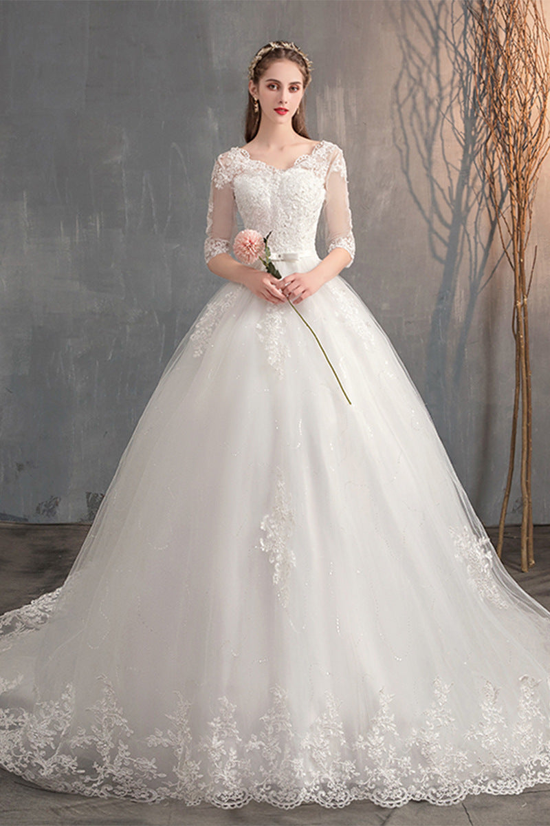 Wedding Dress Tail Deep V-neck Lace