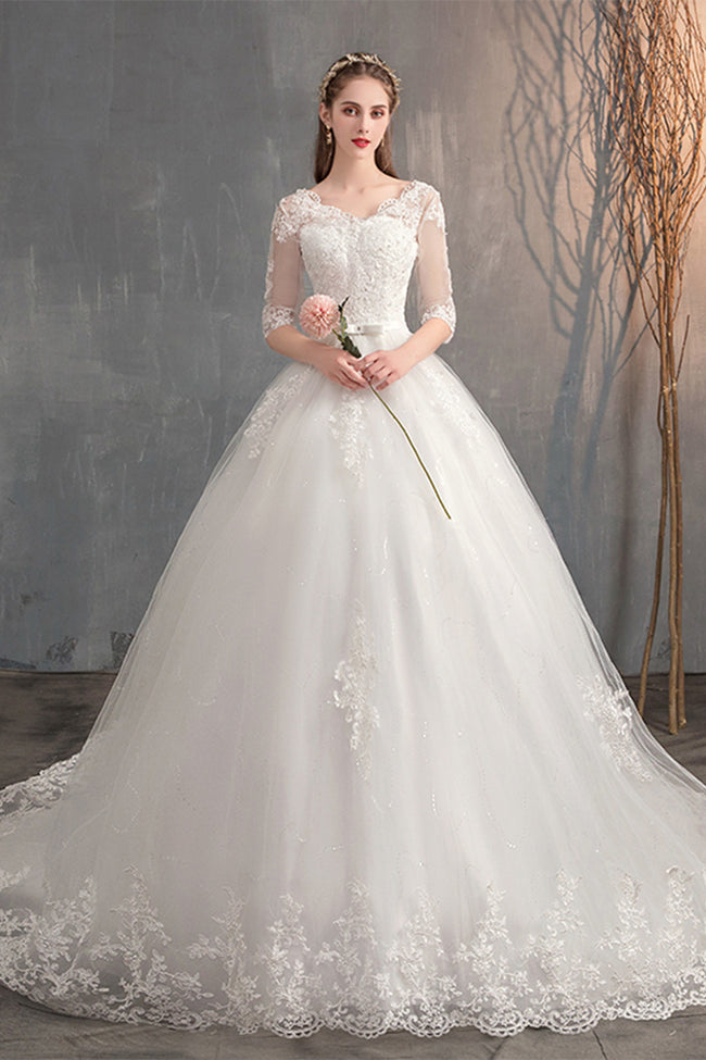 Wedding Dress Tail Deep V-neck Lace Main Image