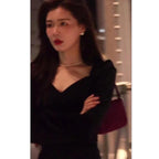 Women Fashionable Temperament Gold Velvet Dress