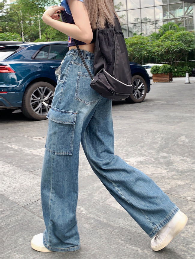 American High Street Drawstring Elastic Waist Jeans Women Main Image