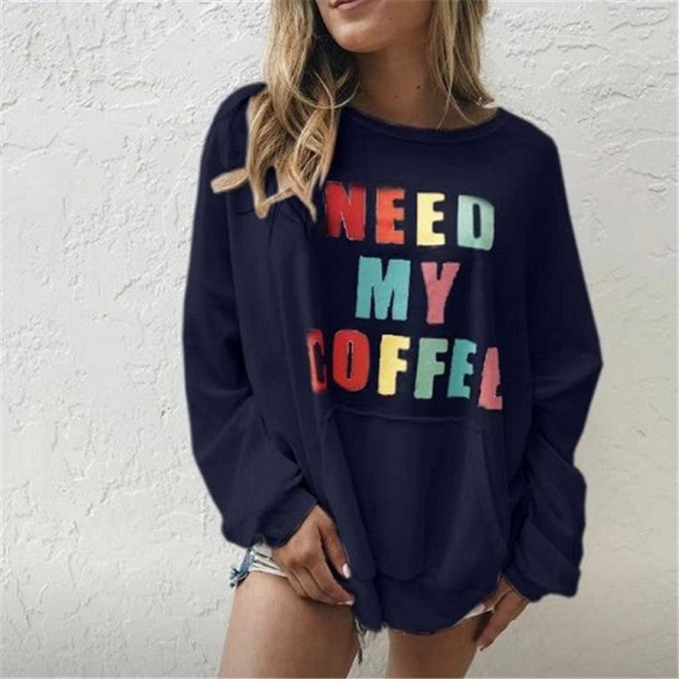 New Women's Fashion Long-sleeved Casual Printed Letter Sweater