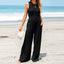 Summer  Casual Loose Slim Fit Wide Leg Trousers Women Sleeveless Vest Jumpsuit Women