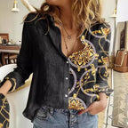 Fashion Shirt Printing Lapel Long Sleeve Women