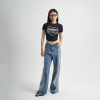 Washed Blue Jeans Loose Stitching Women