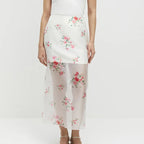 New Digital-print Sheer High-waist Split Skirt