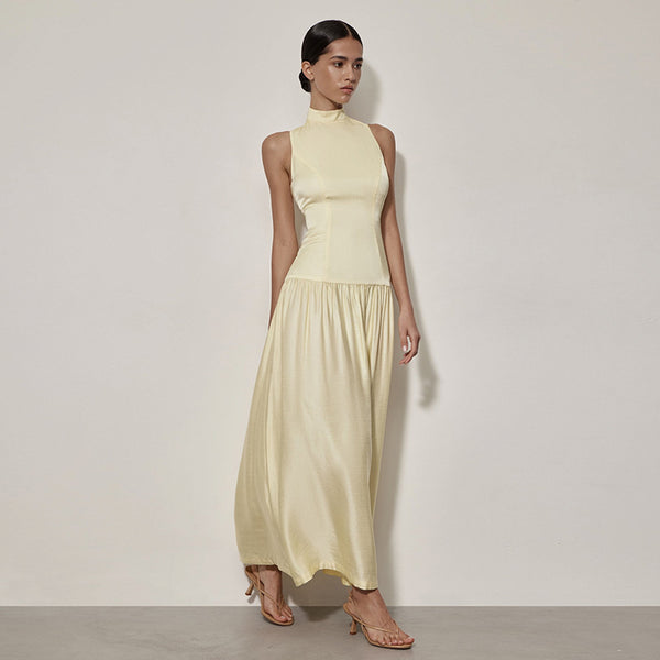 Round Neck Dress Fashion Girl Sleeveless Backless Slim Fit Satin Dress