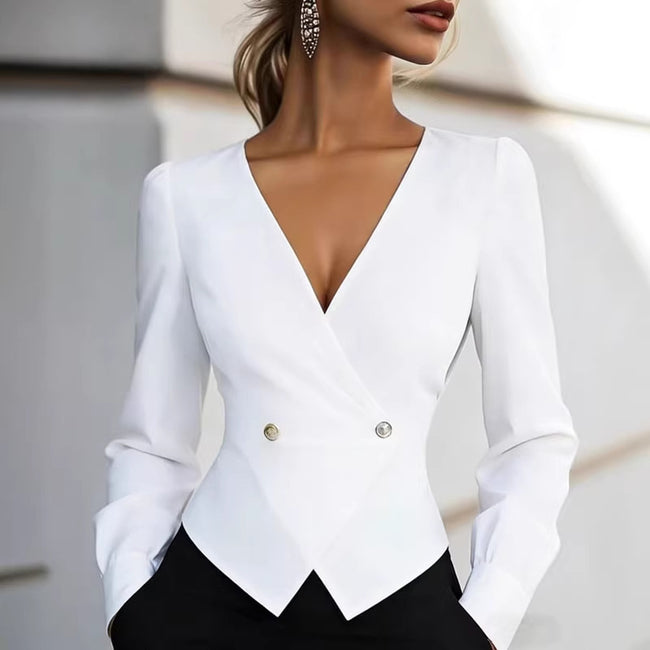 Stylish Elegant Slimming Long-sleeve V-neck Blouse For Women Hover Image