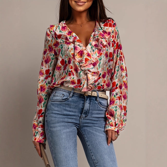 SpringSummer Western-style Fashionable Printed Blouse For Women Hover Image