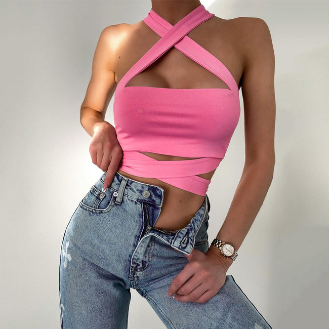 Women's Cutout Halter Strap Slim Tank Top Main Image