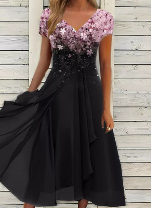 Chiffon Patchwork Floral Ladies Chiffon Dress