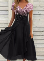 Chiffon Patchwork Floral Ladies Chiffon Dress