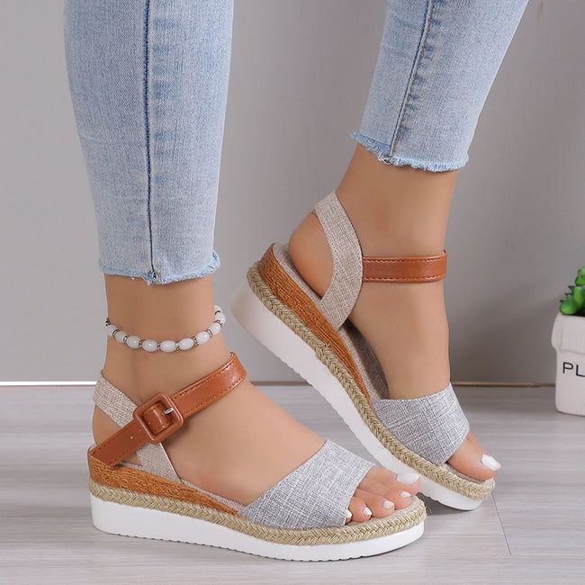 New Style Ankle-Strap Jute-Soled Lightweight Casual Fishmouth Wedge Sandals For Women Main Image