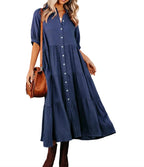 Women's Long Sleeve Button Dress Casual Dress
