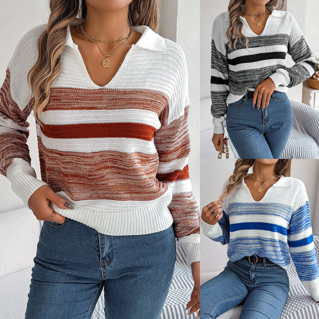 Fashion Striped Knitted Pullover Sweater Women Hover Image