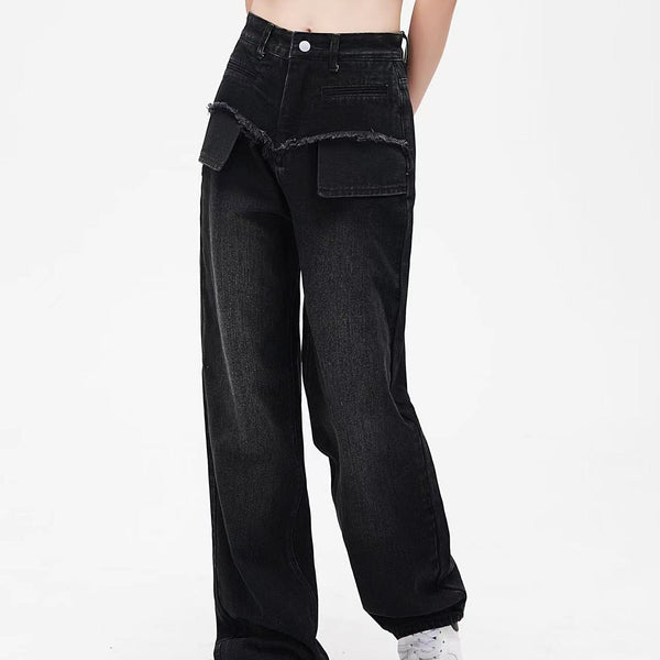 Jean droit femme effet vieilli rétro