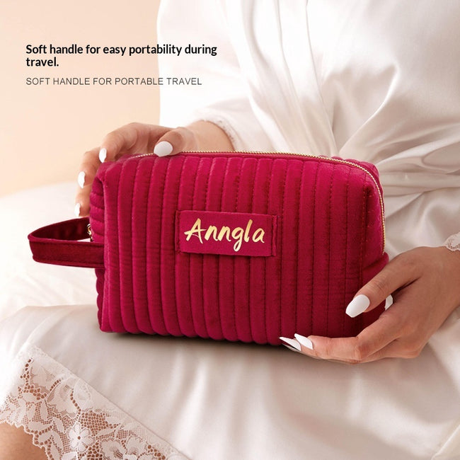 Velvet Large-Capacity Portable Makeup Organizer Bag Main Image