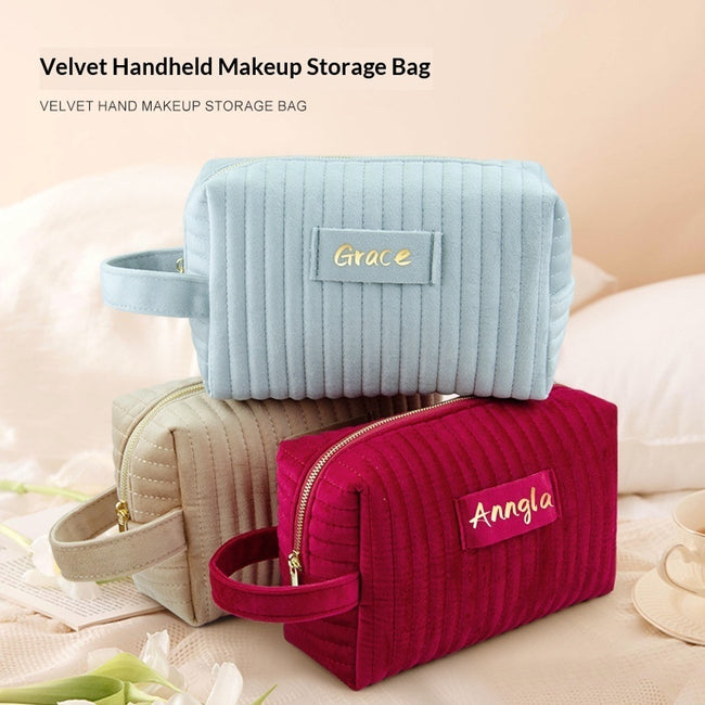Velvet Large-Capacity Portable Makeup Organizer Bag Hover Image