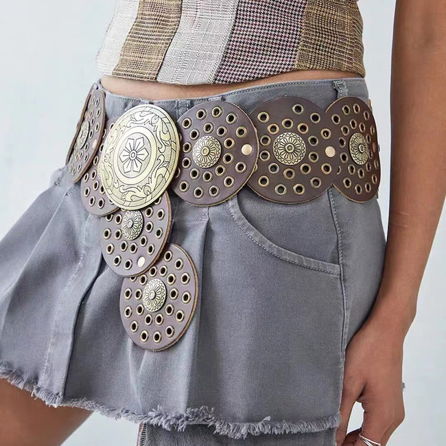 Retro Personality Men's And Women's Belts Exaggerated Hip Hop Punk Metal Cutout Round Fashion Belts Main Image