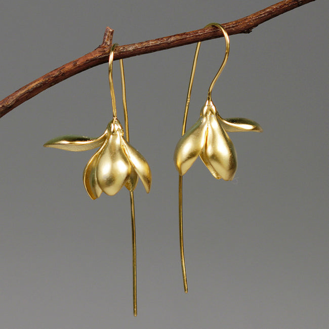 Gold Silver Earring Fashion Jewelry Elegant Magnolia Flower Dangle Earrings For Women Gifts Hover Image