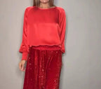 Round Neck Satin Top Sequin Dress Suit Two-piece Set