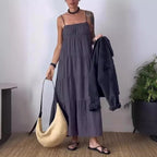 Women's Solid Color Casual Chest Wrap Pleated Suspender Dress