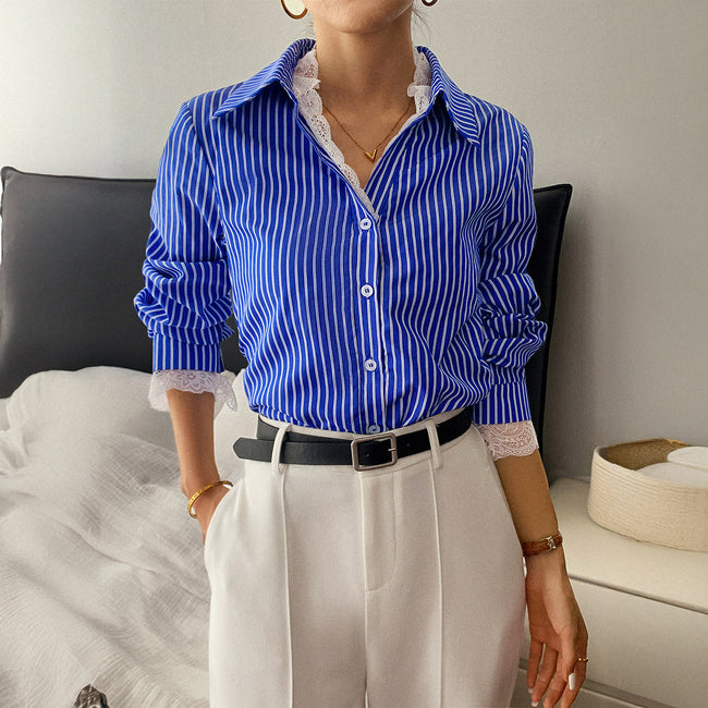 Striped Button Long Sleeve Shirt For Women Main Image