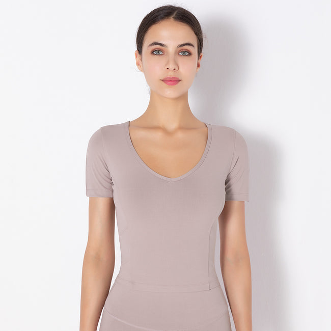 Yoga Sports Short-sleeved Solid Color Stretch Seamless Fitness Training Top Women Main Image