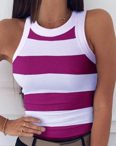 Striped Print Sleeveless Vest Women Hover Image