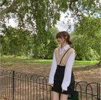 Women's Japanese Sweater Vest Women's Solid Color V-neck Loose Knit Vest Vest Women