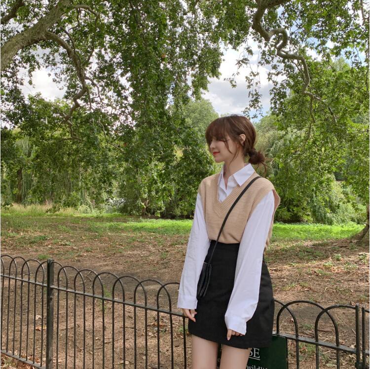 Women's Japanese Sweater Vest Women's Solid Color V-neck Loose Knit Vest Vest Women