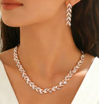 2PCS Glass Leaf Necklace Set Elegant Rhinestone Chain Necklace Bracelet For Women Fashion Luxury Jewelry Set