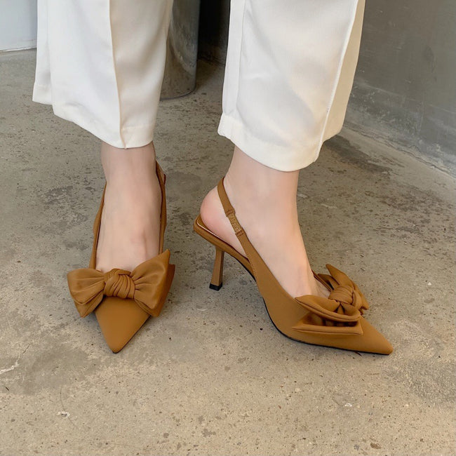 Pointed Toe Bow Stiletto Microfiber Heels Hover Image