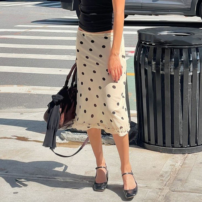Women's French-style Color Matching Polka Dot Side Zipper Pleated Hip Skirt Main Image