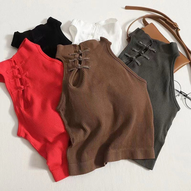 Womens Solid-Color Retro Chinese-Style Camisole Main Image