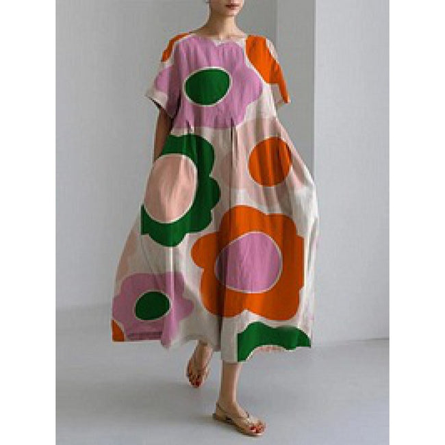 Loose Round Neck Fashion Advanced Short Sleeve Printing Dress Main Image