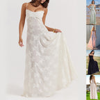 Sexy Flowers Lace Suspender Dress Summer Fashion Slim Back Lace-up Long Dresses Party Evening Club Clothing For Women