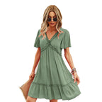 Fashion Women's Wear Summer Short Sleeve Solid Color Dress