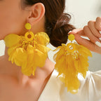 Handmade Bohemian Beaded Chiffon Flower Tassel Earrings For Women Tropical Vacation Statement Jewelry